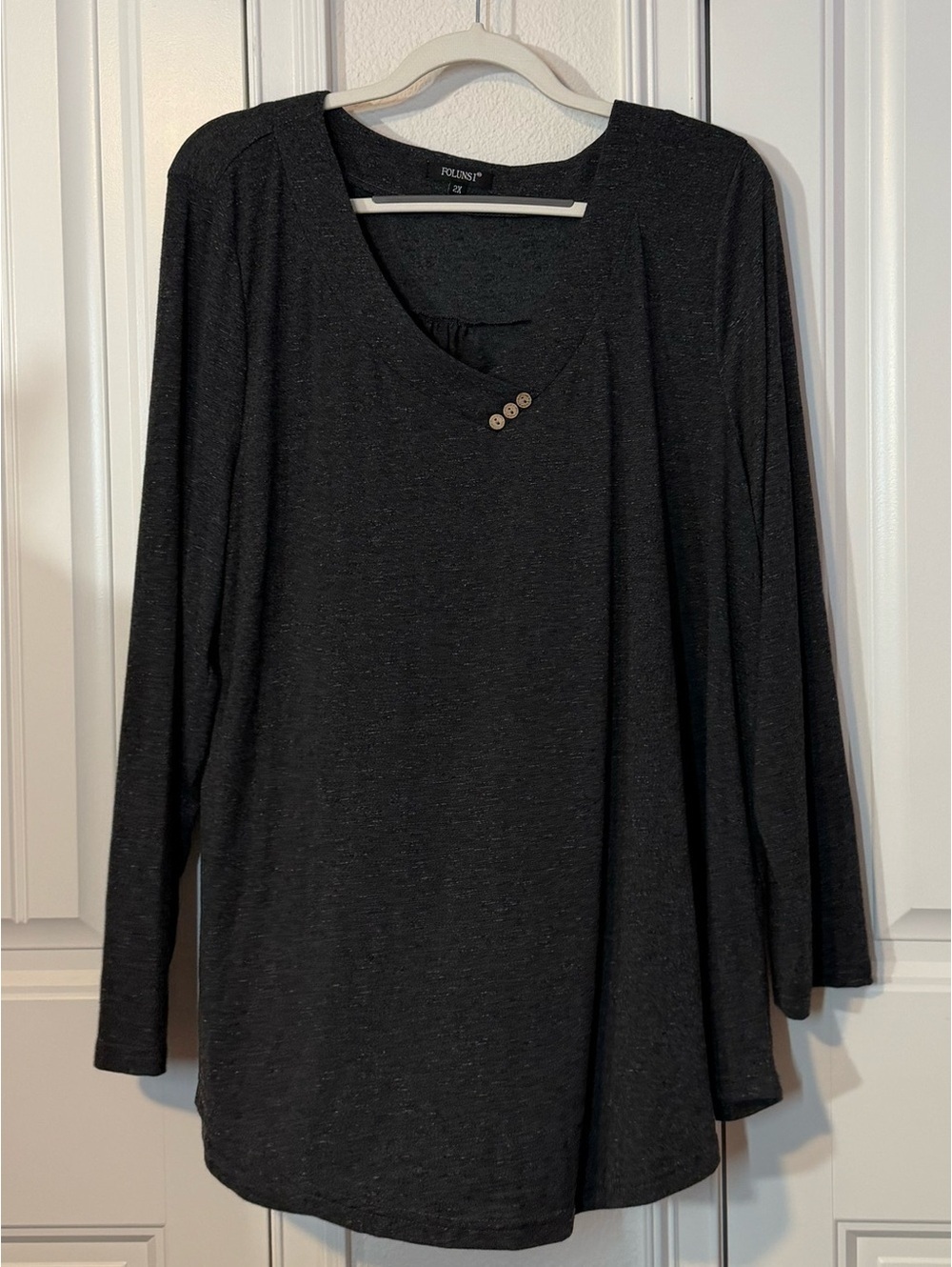 Long Sleeve Black Women's Top with Button Accent